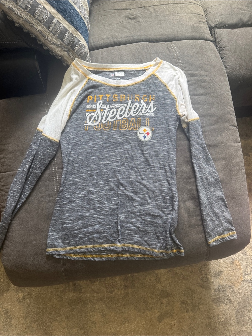 NFL Pittsburgh Steelers Kids Long-Sleeve Raglan — Gray, White & Yellow